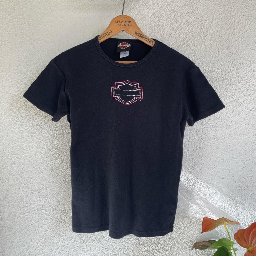 Harley Davidson Rhinestone Alaska pink and black Baby tee